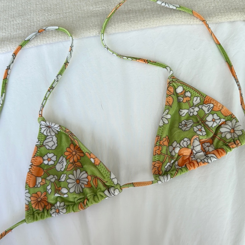 Velvet Green & Orange Floral Triangl Bikini Set